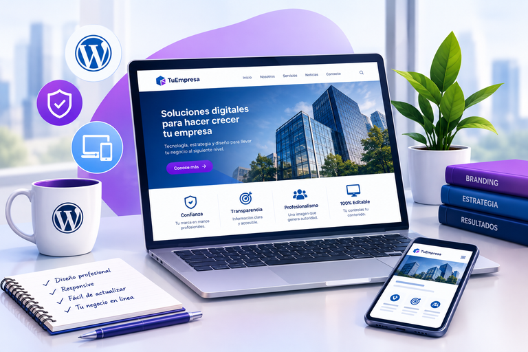 laptop y celular mostrando una pagina web para una empresa
