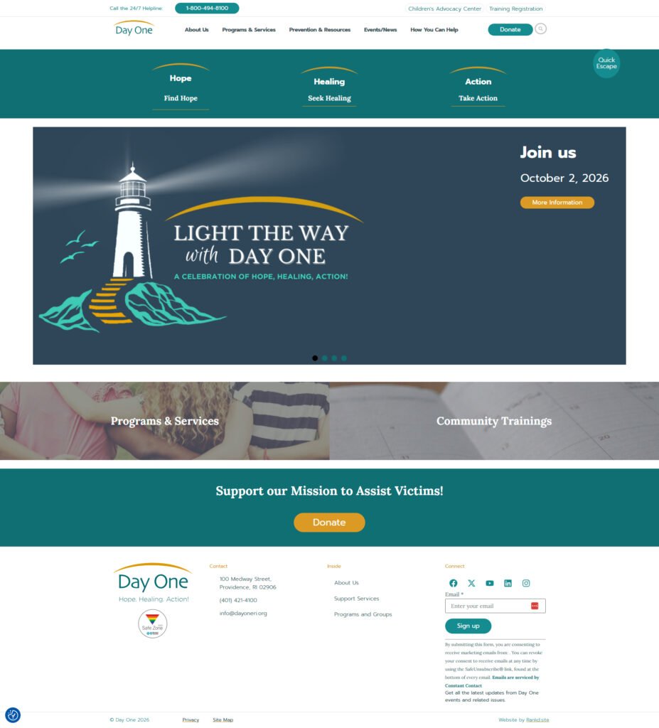 day one ri website homepage