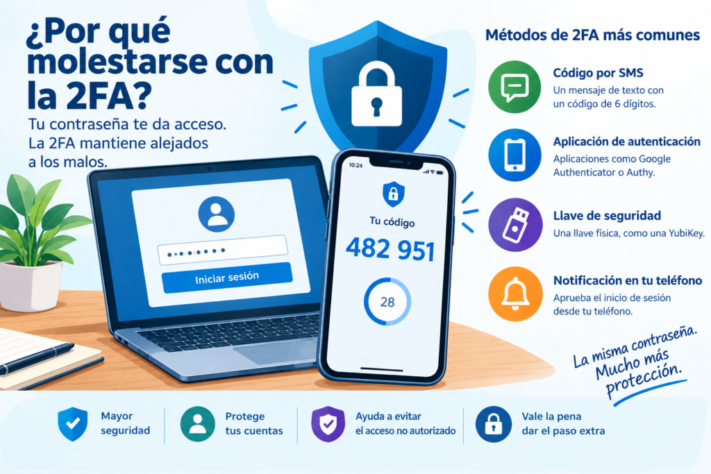 Infografia sobre 2FA como imagen de entrada para un articulo sobre la importancia de 2FA/MFA